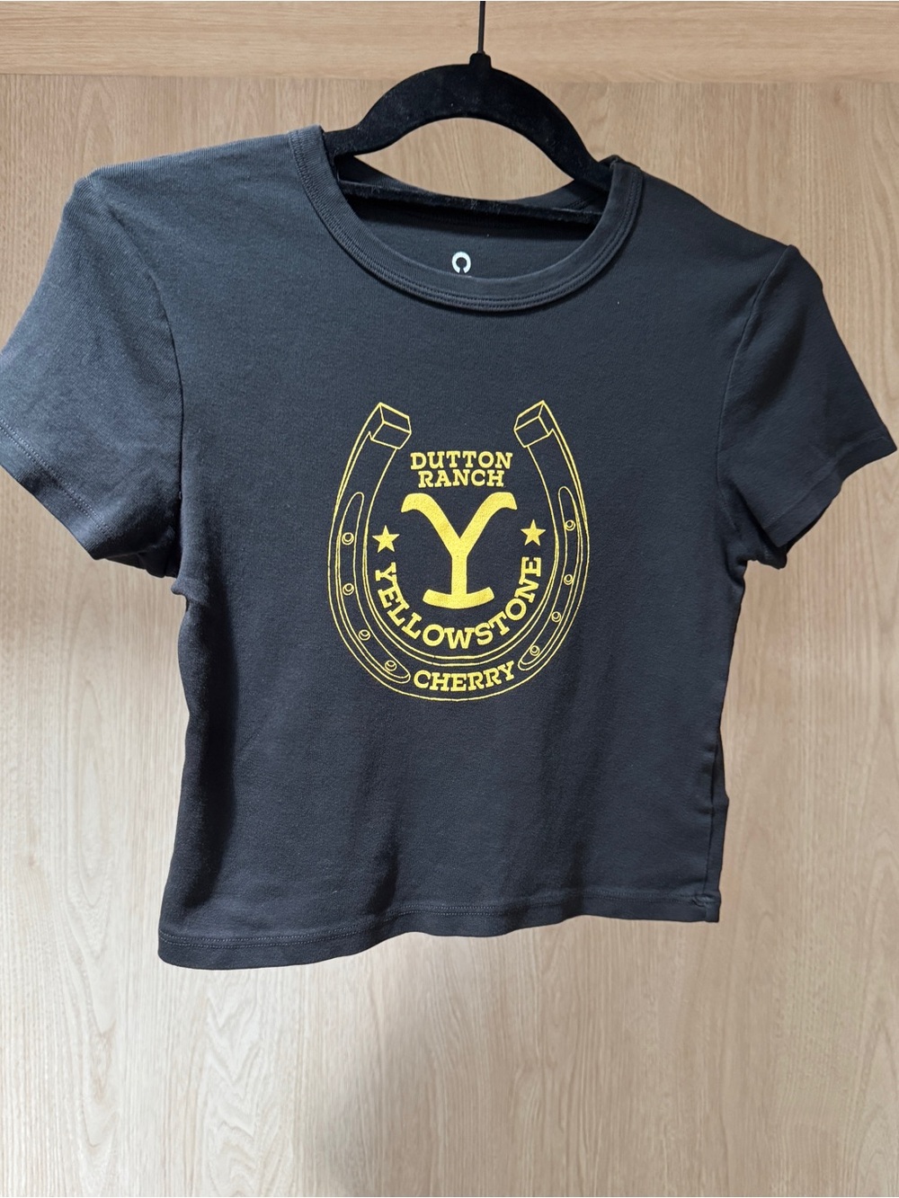 CHERRY LA - Dutton RanchBlack Crop Tee with Yellowstone Logo